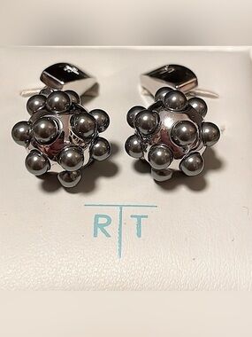 Tateossian Pearl Ball Cufflinks Silver Tone Gray Boxed Designer Luxury Modern